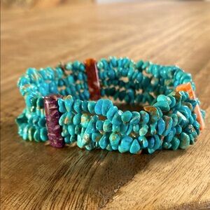 Jay King DTR Turquoise Bead 4-Strand Stretch Bracelet with Spiny Oyster Accents